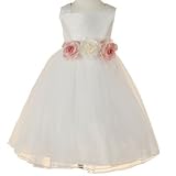 Little Girls Special Occasion WHITE ROSE Flower Girl Dress 2-12