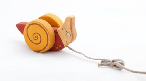 Pull-Along Hand-Crafted Birch Wood Non-Toxic Snail Toy, Red