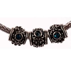 Antique Silver Plated Spacer Bead Fits Pandora Raised Column with Capri Blue Stone (3)