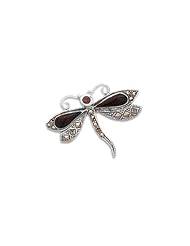 Black Onyx, Garnet and Marcasite Dragonfly Pin, Sterling Silver