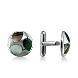 Sterling Silver and Mother-of Pearl Round Cuff Links.