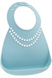 Make My Day Soft Silicone Baby Bib Blue/white with Pearls