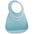 Make My Day Soft Silicone Baby Bib Blue/white with Pearls