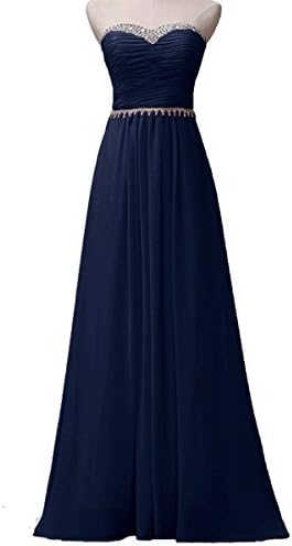 Belle Dress Sweetheart Long Chiffon Beaded Bridesmaid Dresses Evening Gowns Navy Blue US10