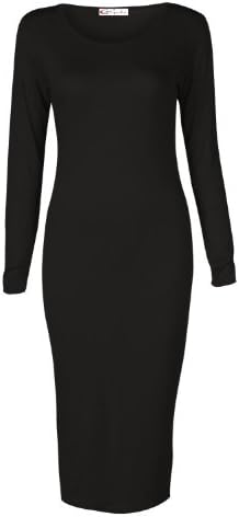 Crazy Girls Women's Long Sleeve Scoop Neck Midi Dress