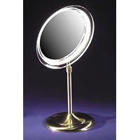 Zadro 9 Makeup Magnifying Vanity Mirror, Satin Nickel, Surround Light, Adjustable Pedestal, 5X Magnification