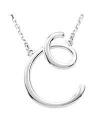 CleverEve Designer Series .925 Sterling Silver 16" Silver Fashion Script Initial C Necklace
