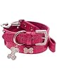 UrbanPup Bruiser's Legally Blonde Pink Leather Diamante Collar / Diamante Bone Charm & Lead Set (Small - Dog Neck Circumference, adjusts: 8" to 11" / 20cm to 28cm)