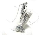 Beautiful ICE Crystal Mermaid Side Profile Charm Necklace Silver Tone