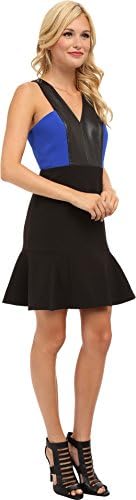 aryn K Women's Cutout Back Leather Detail Dress, Cobalt/Black, Medium