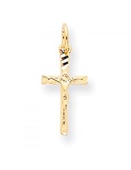 10k Yellow Gold Solid Satin Polished Cross Charm - Religious Jewelry