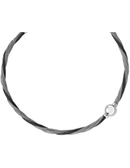 Silver Rhodium And Ruthenium Plated 7.50" 5.4mm 3 Rope Like Strand Twisted Mesh Bangle With 1 Large Bead And Magnetic Clasp