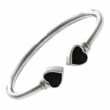 Sterling Silver Black Enamel Heart Cuff Bangle