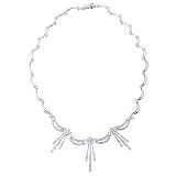 Majestic Curving C.Z. Diamond Platinum Plated Wave Necklace