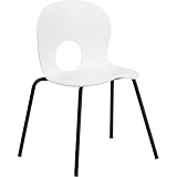 Flash Furniture HERCULES Series 400 lb. Capacity Designer White Plastic Stack Chair with Black Powder Coated Frame Finish