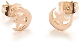 CC Kimico Stainless Steel Rose Gold Plated Cute Star Moon Stud Earrings