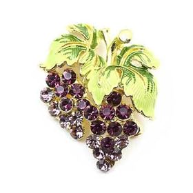 Purple Austrian Rhinestone Grape Gold-Tone Brooch Pin