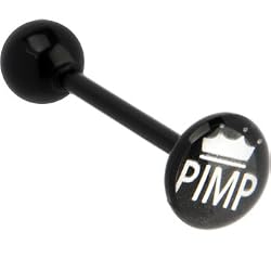 Bioplast Black King Pimp Logo Barbell Tongue Ring