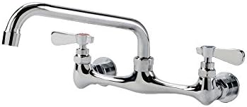Commercial Stainless Steel Wall Mounted Faucet, 12" Swing Spout, 8" Centers