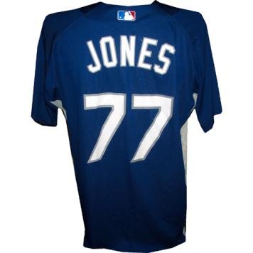 Greg Jones #77 2008 Dodgers Game Used Blue Batting Practice Jersey 48