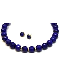 Lapis Set Necklace and Earings 16mm A.A.A. Afgan Lapis with 030k G.v.v.s. Brilliant Diamonds on 14k Gold Roundels and 14k Clasp Necklace Matching Earrings 14k Gold Jacket with Post