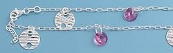 Sterling Silver Italian Ankletwith Pink Crystals - 10'' in Length
