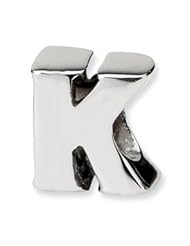 Sterling Silver Reflection Beads Collection Letter K Bead Charm 4mm Hole (fits 3mm European Style Charm Bracelets)