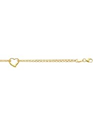 10" 14K Yellow Gold 1.9mm (0.07") Polished Double Strand Rolo Chain w/ 1 Station Open Heart Adjustable Anklet w/ Pear Shape Clasp
