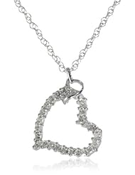Sterling Silver White Diamond Heart Pendant Necklace, 18"
