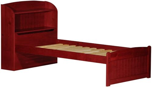 Newport Bookcase Headboard Twin Platform Bed, 100% Solid Wood, Mahogany, Optional Trundle or Drawers