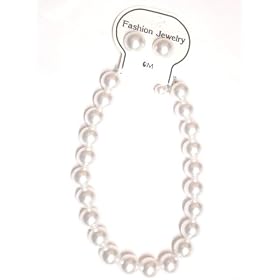Click here to buy Large White Pearl Short Chain Jeffrey Isaac Necklace and Earrings by Gita.