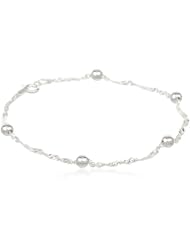 Sterling Silver Singapore with 4mm Bead Stations Chain Anklet