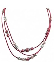 Sterling silver dyed lavender, pink and grey freshwater cultured pearl rose rubber necklace, 17.5-18.5"