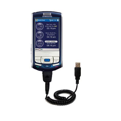 Coiled USB Cable for the Samsung IP-830w with Power Hot Sync and Charge capabilities - uses Gomadic TipExchange Technology