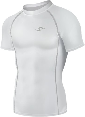 New 045 White Skin Tights Compression Base Layer Running Sports Top Mens (M)