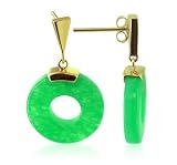 14 KT Yellow Gold Donut Green Jade 14K Post back Drop Earrings