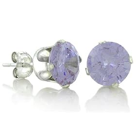 June Birthstone Lavender Violet Round Cut Cubic Zirconia CZ Silver Stud Earrings
