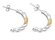 Sterling Silver Two Tone Plain Earrings - Size: 19mm (.7 inch)
