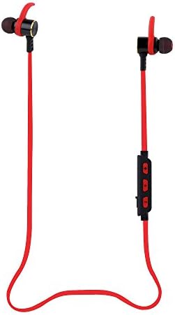 Fooly Handsfree Stereo Hifi Hi-Fidelity Super Bass Wireless Bluetooth 4.0 Headphone Sweatproof Sports Earhook Earbuds with Two Different Color Earhook (Red)