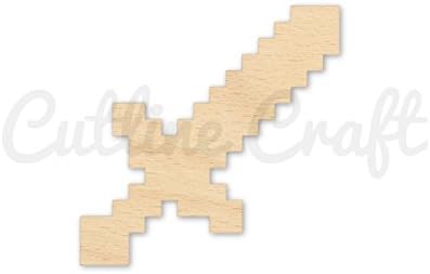 8 Bit Sword Style 1413, Wooden Cutouts, Crafts Embellishment, Gift Tag or Wood Ornament