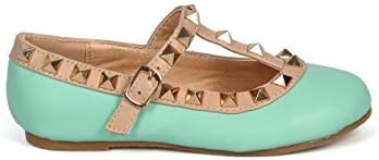 Fab Kicks DK61 Leatherette Round Toe Studded T-Strap Ballerina Flat (Toddler/ Little Girl/ Big Girl) (13, Mint)
