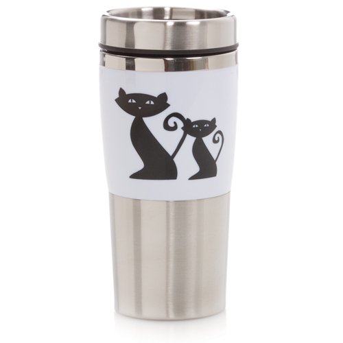 HuesNBrews Cattitude 14-Ounce White Tumbler, 1 Pack