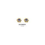 Bling Jewelry 14k Yellow Gold December Birthstone Blue Topaz Color CZ Children Baby Flower Stud Earrings