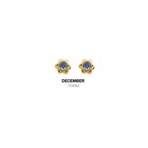Bling Jewelry 14k Yellow Gold December Birthstone Blue Topaz Color CZ Children Baby Flower Stud Earrings
