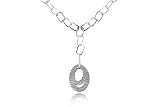 14K White Gold Matte-Finish Hammered-Finish Hand-Crafted Open Link Y-Shaped Necklace, Designed with an Open Link Oval Drop, Enhanced with Pave Set Diamonds.