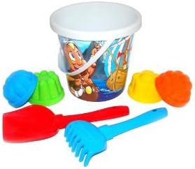 Wader Decorated Bucket/ Sand Spade/ Rake and 4-Sand Moulds by Polesie Wader