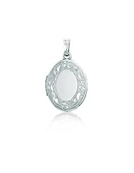 Sterling Silver Oval Floral Pendant Photo Locket (12 x 22mm)