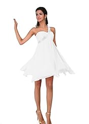 Chiffon/Polyester One Shoulder Short Empire   Waistline  Beaded Applique Sequined Homecoming Dress/Prom Dress  With Ruffles