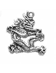 Sterling Silver 18" .8mm Wide Box Chain Necklace With Cut Out Oriental Dragon Animal Pendant