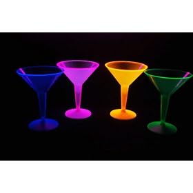 12 Mixed Neon Plastic Martini Glasses